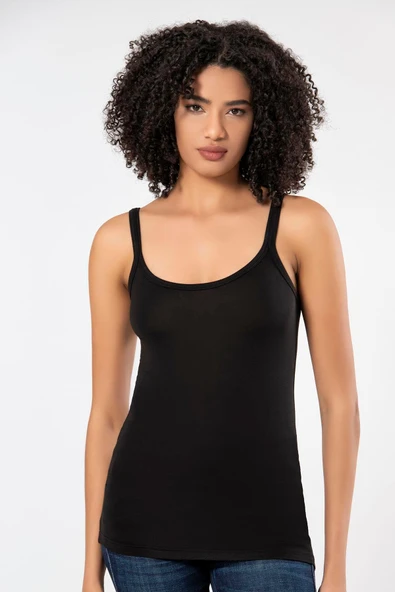 ERDEM İÇ GİYİM Weweus Siyah Süper Ince Doğal Bambu Lüks Askılı Atlet Tshirt Body 2312 - Resim 4