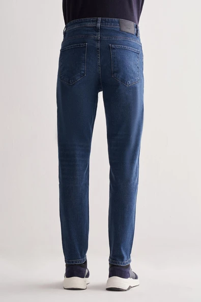 Koyu Lacivert Gabardin 5 Cep Düz Paça Casual Slim Fit Pamuklu Denim Pantolon 1023255151 - Resim 4