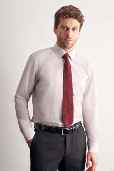 Taş Rengi Sert Yaka Uzun Kol Easy To Iron Comfort Fit Pamuklu Gömlek 1004255300 - Resim 3