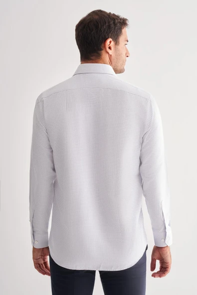 Beyaz Sert Yaka Uzun Kol Cepli Comfort Fit Classic Gömlek 1004255164 - Resim 5