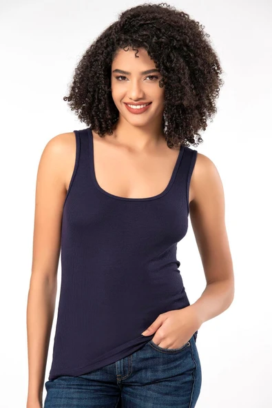 ERDEM İÇ GİYİM Erdem Weweus Lacivert Viskon Kaşkorse Yumuşak Dokulu Atlet Body Tişört 2106 - Resim 5