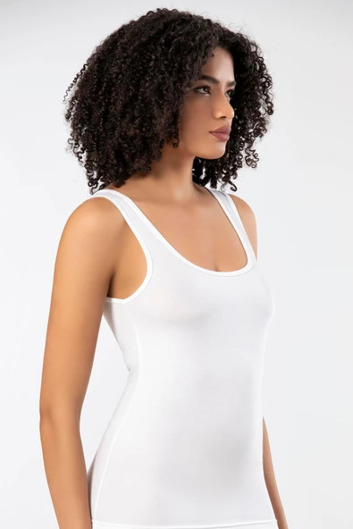 Weweus Beyaz Micro Modal Premium Kadın Atlet Tshirt Body 2110 - Resim 7