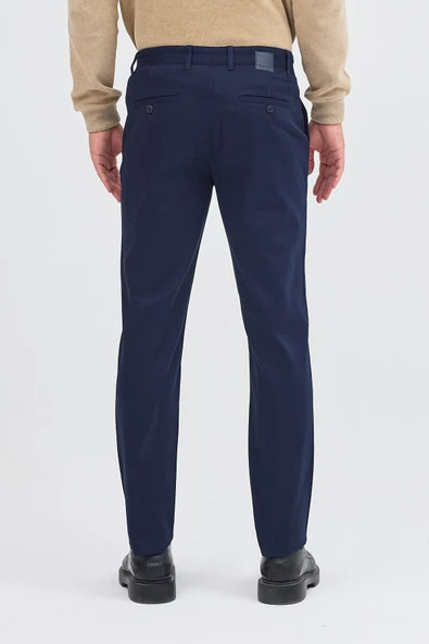 Koyu Lacivert Yan Cep Düz Paça Pamuklu Slim Fit Chino Casual Pantolon 1003255155 - Resim 6