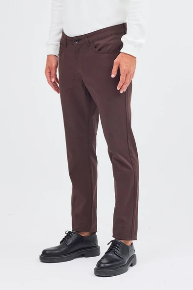 Sütlü Kahverengi 5 Cep  Düz Paça Pamuklu Slim Fit 5 Cep Casual Pantolon 1003255154 - Resim 3