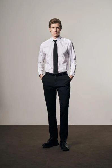 Beyaz Yarım İtalyan Yaka Uzun Kol Easy To Iron Slim Fit Pamuklu Gömlek 1004255301 - Resim 6