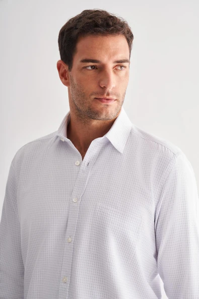 Beyaz Sert Yaka Uzun Kol Cepli Comfort Fit Classic Gömlek 1004255164 - Resim 4
