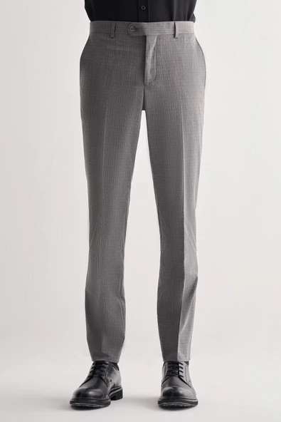 Füme Yan Cep Açık Paça Kendinden Desenli Slim Fit  Pantolon 1003255152 - Resim 3