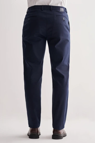 Lacivert Yan Cep Düz Paça Pamuklu Comfort Fit Chino Casual Pantolon 1003255167 - Resim 4