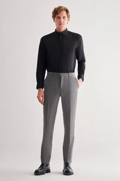 Füme Yan Cep Açık Paça Kendinden Desenli Slim Fit  Pantolon 1003255152 - Resim 2