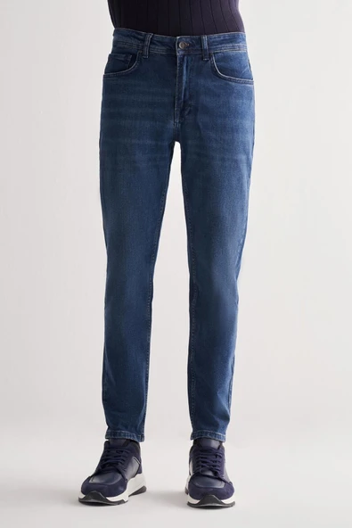 Koyu Lacivert Gabardin 5 Cep Düz Paça Casual Slim Fit Pamuklu Denim Pantolon 1023255151 ürün görseli