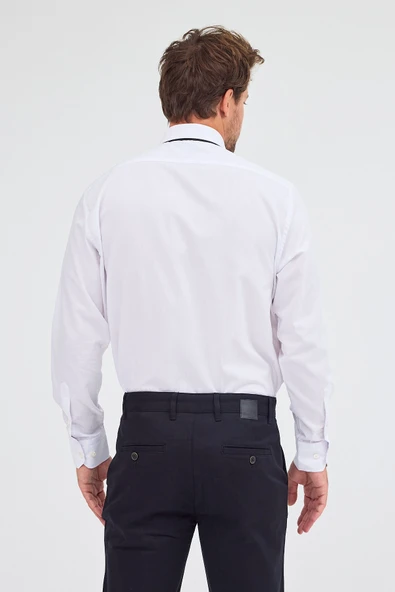 Beyaz Sert Yaka Uzun Kol Easy To Iron Comfort Fit Pamuklu Gömlek 1004255300 - Resim 6
