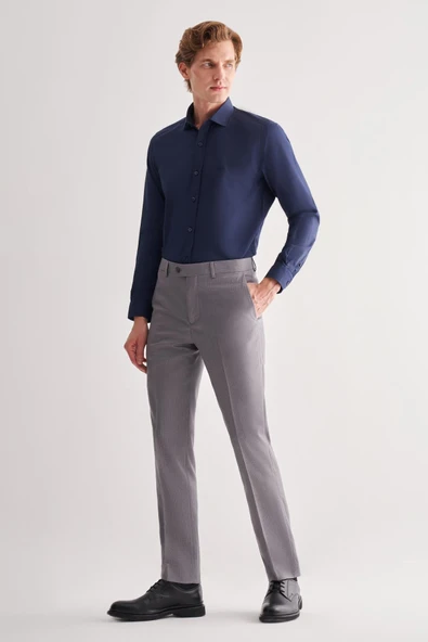 Gri Yan Cep Açık Paça Kendinden Desenli Slim Fit Esnek Pantolon 1003255151 - Resim 2