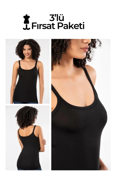 ERDEM İÇ GİYİM Weweus 3'lü Siyah Süper Ince Doğal Bambu Lüks Askılı Atlet 231203bmb ürün görseli