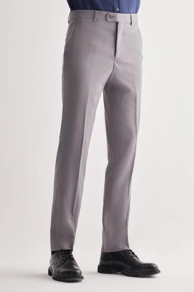 Gri Yan Cep Açık Paça Kendinden Desenli Slim Fit Esnek Pantolon 1003255151 - Resim 3