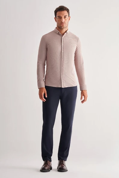 Koyu Kahverengi Smart Düğmeli Yaka Uzun Kol Cepsiz Slim Fit Casual Gömlek 1004255165 - Resim 2