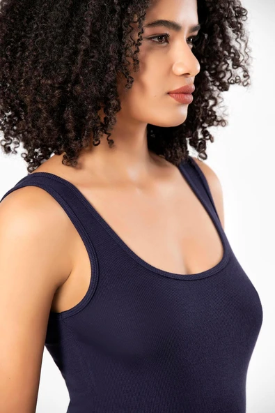 ERDEM İÇ GİYİM Erdem Weweus Lacivert Viskon Kaşkorse Yumuşak Dokulu Atlet Body Tişört 2106 - Resim 3