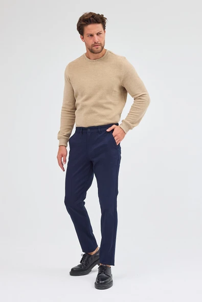 Koyu Lacivert Yan Cep Düz Paça Pamuklu Slim Fit Chino Casual Pantolon 1003255155 ürün görseli