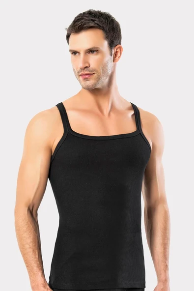 ERDEM İÇ GİYİM Erdem Siyah Ince Askılı Erkek Kaşkorse Atlet 1117 - Resim 5