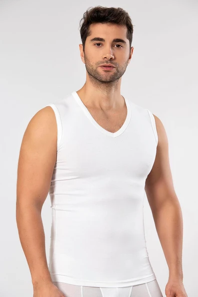 Weweus Beyaz Süper Ince Erkek Doğal Bambu Lüks Kolsuz V Yaka Atlet ürün görseli