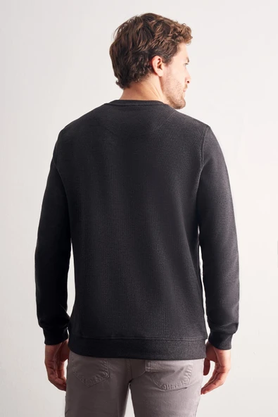 Antrasit Uzun Kol Bisiklet Yaka Düz Pamuklu Comfort Fit Sweatshirt 1013255150 - Resim 5