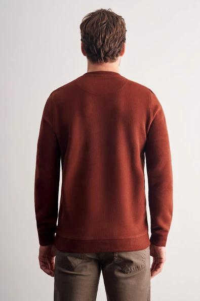 Kiremit Uzun Kol Bisiklet Yaka Düz Pamuklu Comfort Fit Sweatshirt 1013255150 - Resim 5