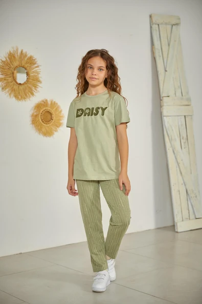 Yeşil Kız Çocuk Pijama Takımı 802 - Resim 2