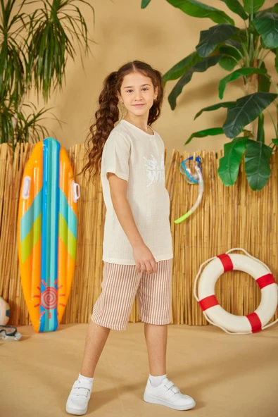 Weweus Ekru Kız Çocuk Düğmeli Pijama Takımı 805 - Resim 2