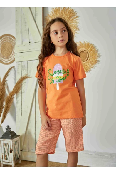 Weweus Turuncu Kız Çocuk Pijama Takımı 827 - Resim 2