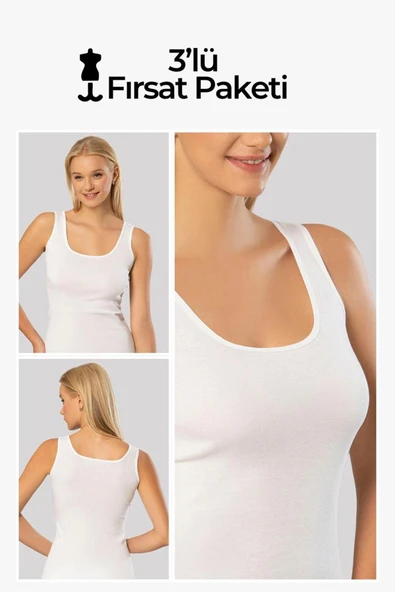 ERDEM İÇ GİYİM Erdem 3'lü Beyaz Ribana Atlet 2105 ürün görseli