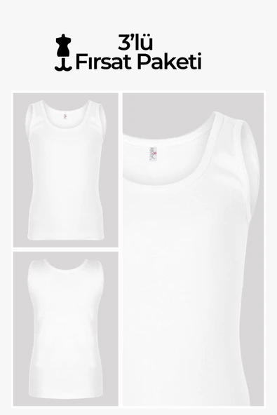 ERDEM İÇ GİYİM Erdem 3'lü Beyaz Ribana Erkek Çocuk Atlet 3050 ürün görseli