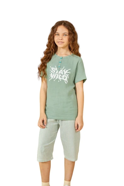 Weweus Yeşil Kız Çocuk Düğmeli Pijama Takımı 805 ürün görseli