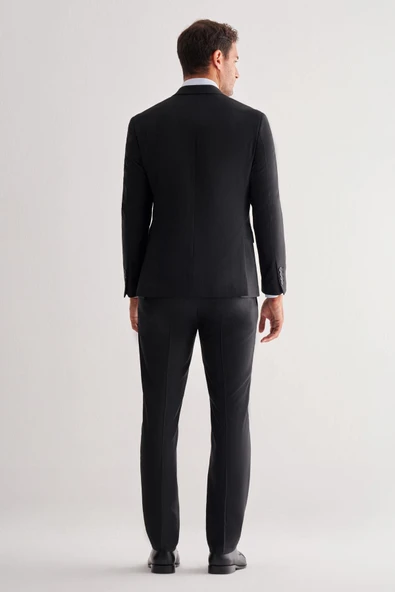 Siyah Kırlangıç Yaka Tam Astar 6 Drop Slim Fit Esnek   Takım Elbise 1001255156 - Resim 5