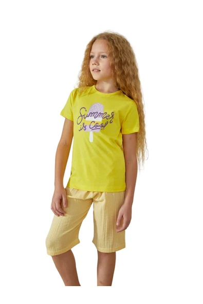 Weweus Sarı Kız Çocuk Pijama Takımı 827 - 1