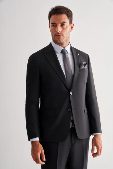 Siyah Kırlangıç Yaka Tam Astar 6 Drop Slim Fit Esnek   Takım Elbise 1001255156 ürün görseli