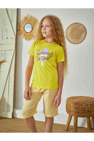 Weweus Sarı Kız Çocuk Pijama Takımı 827 - Resim 2