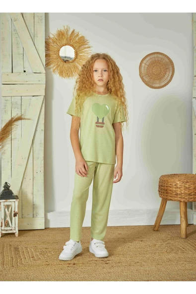 Weweus Yeşil Kız Çocuk Pijama Takımı 829 - Resim 2