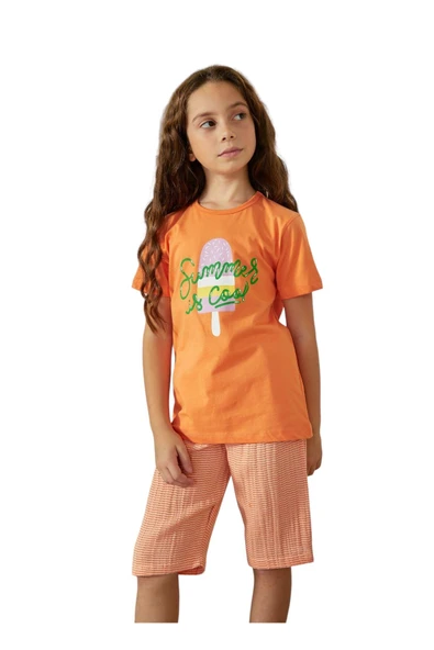 Weweus Turuncu Kız Çocuk Pijama Takımı 827 - 1