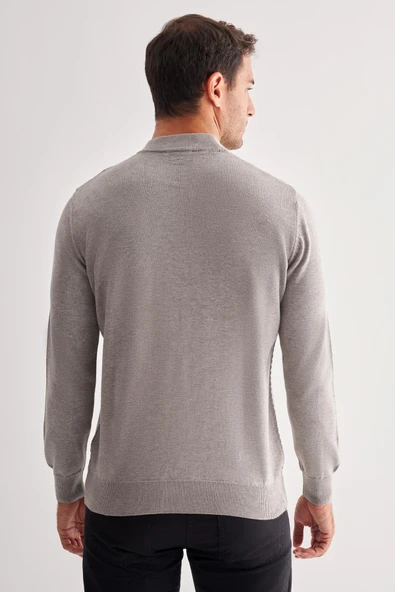 Gri Yarım Balıkçı Yaka Uzun Kol Cepsiz Comfort Fit Classic Pamuklu Triko Kazak 1012255208 - Resim 5