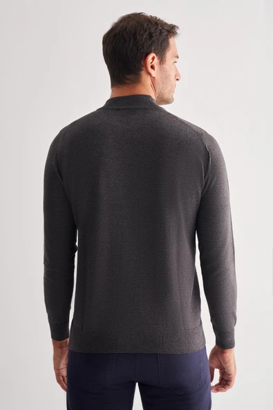 Füme Yarım Balıkçı Yaka Cepsiz Comfort Fit Classic Pamuklu Triko Kazak 1012255001 - Resim 5