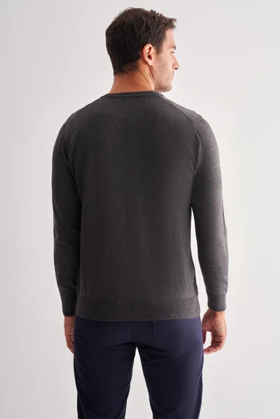 Füme Bisiklet Yaka Uzun Kol Cepsiz Comfort Fit Classic Pamuklu Triko Kazak 1012255206 - 5