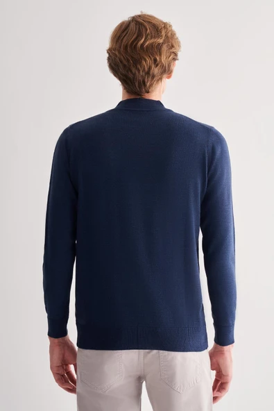 İndigo Mavi Yarım Balıkçı Yaka Cepsiz Comfort Fit Classic Pamuklu Triko Kazak 1012255001 - 5