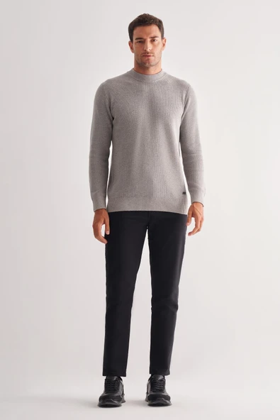 Gri Yarım Balıkçı Yaka Uzun Kol Cepsiz Comfort Fit Casual Pamuklu Triko Kazak 1012255203 - Resim 2