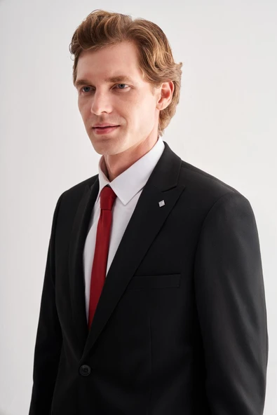 Siyah Kılıç Yaka Tam Astar 6 Drop Slim Fit Takım Elbise 1001255157 - Resim 4