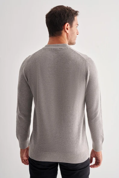 Gri Yarım Balıkçı Yaka Uzun Kol Cepsiz Comfort Fit Casual Pamuklu Triko Kazak 1012255203 - Resim 5