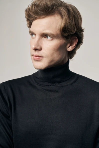 Siyah Balıkçı Yaka Cepsiz Comfort Fit Classic Pamuklu Triko Kazak 1012255004 - Resim 2