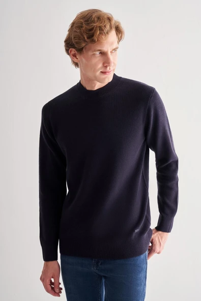 Koyu Lacivert Yarım Balıkçı Yaka Uzun Kol Cepsiz Comfort Fit Casual Pamuklu Triko Kazak 1012255203 ürün görseli