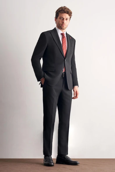 Siyah Kırlangıç Yaka Tam Astar 6 Drop Slim Fit Takım Elbise 1001255162 ürün görseli