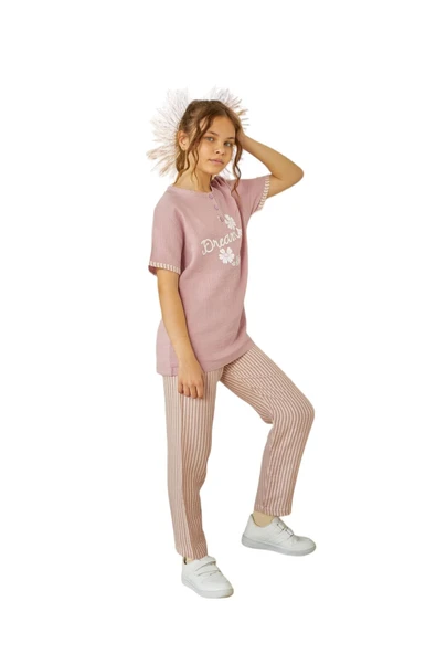 Weweus Gül Kurusu Kız Çocuk Düğmeli Pijama Takımı 804 - 1