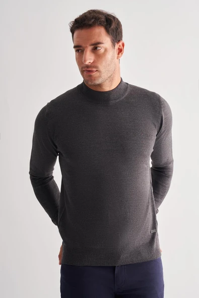 Füme Yarım Balıkçı Yaka Cepsiz Comfort Fit Classic Pamuklu Triko Kazak 1012255001 - Resim 3