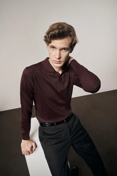 Bordo Polo Yaka Cepsiz Comfort Fit Classic Pamuklu Triko Kazak 1012255007 - 3